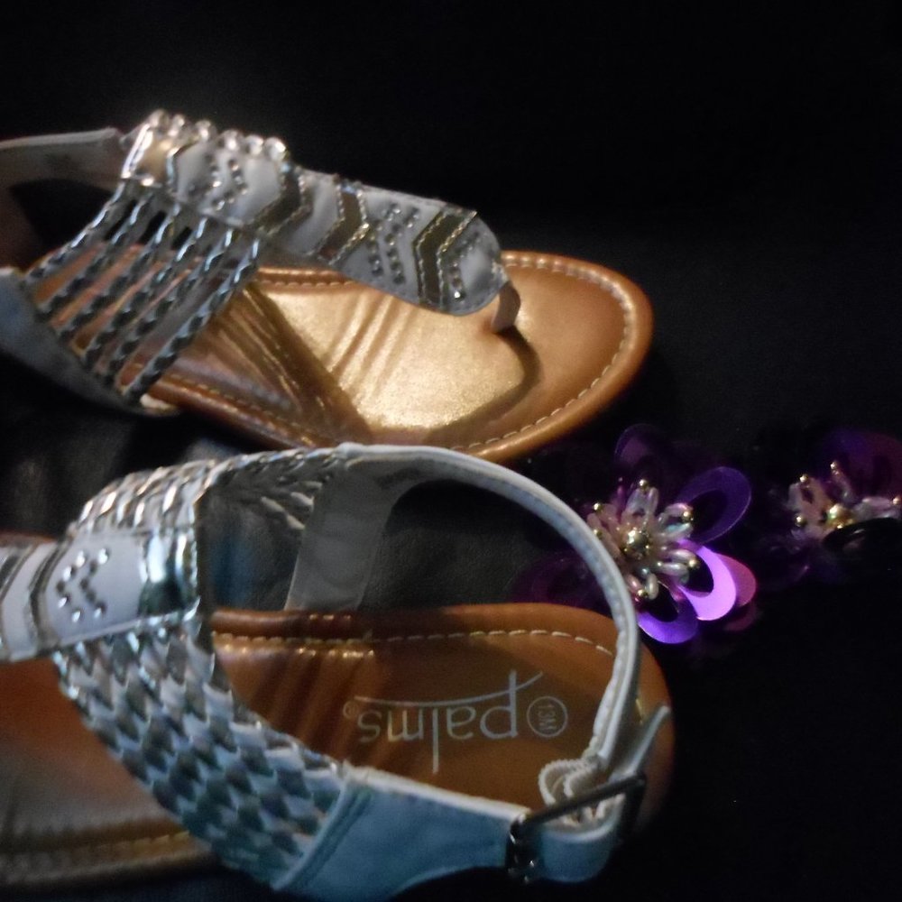 girls sandals by Palms sz13m white silver.